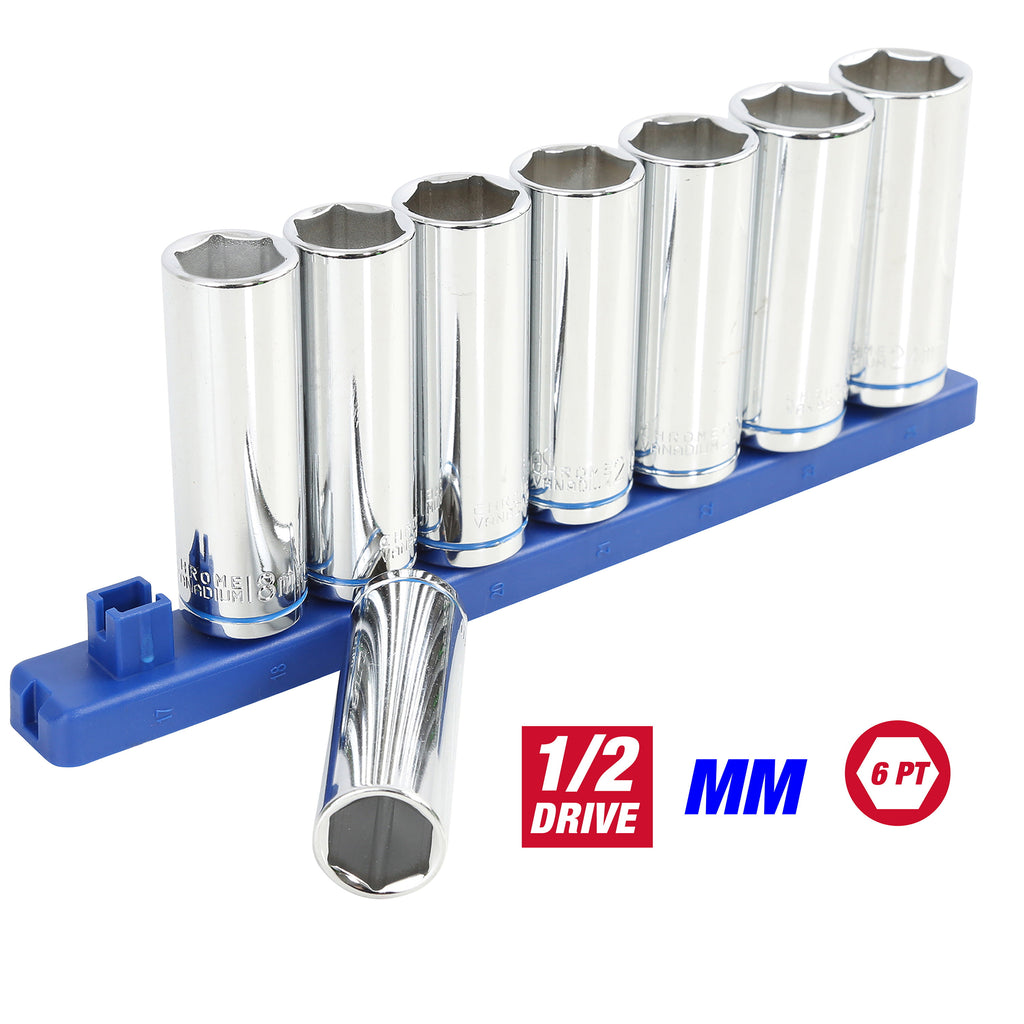9 Piece Deep Tube Socket Set with 1/2 Inch Drive